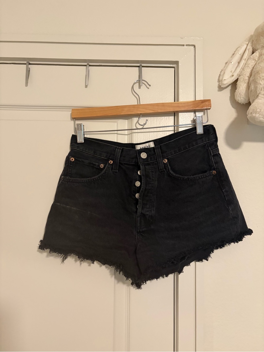 Agolde Black High-Rise Button-Front Denim Shorts